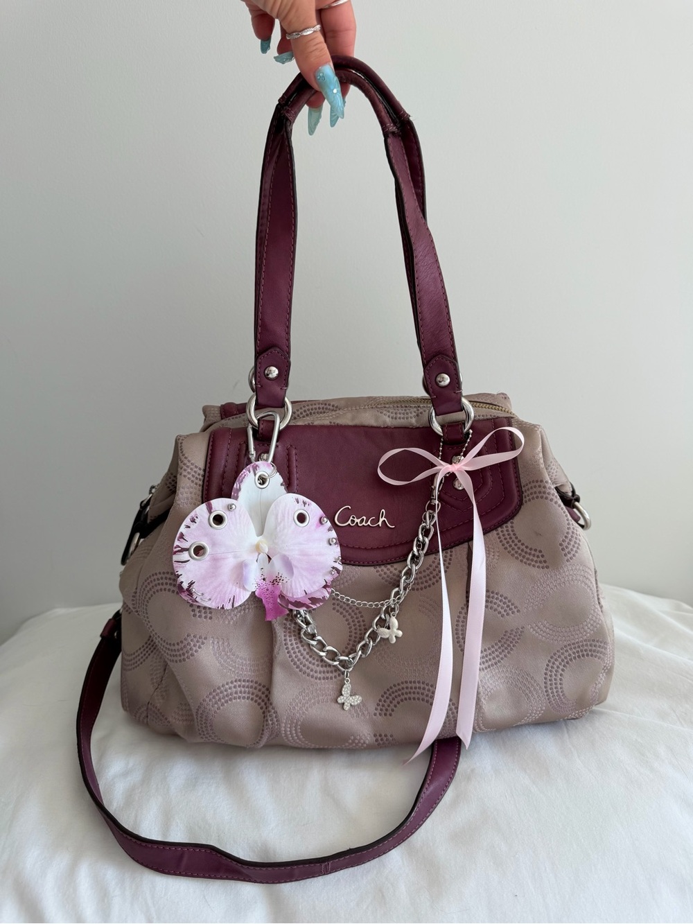 vintage Coach Ashley Op Art Purple & Beige Tote Bag - Picture 3 of 11